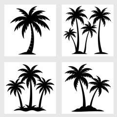 set of palm trees silhouettes