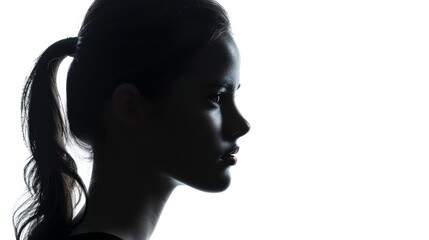 Fototapeta premium Silhouette of a Serious and Confident Young Woman on a White Isolated Background - Beauty, Fashion, Confidence