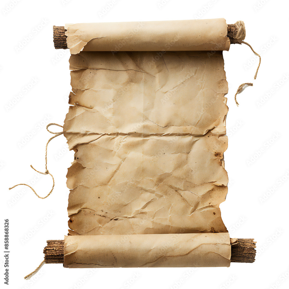 Sticker ancient paper scroll isolated on white background generative ai