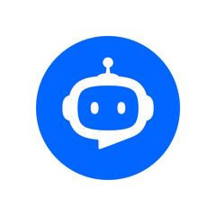 Chat Bot icon. Virtual smart assistant Bot sign design. Robot head with speech bubble in circle. Customer support service Chat Bot. Vector illustration isolated on white background