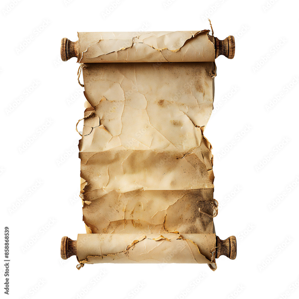 Sticker ancient paper scroll isolated on white background generative ai