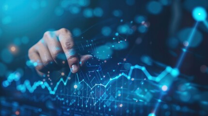 Hand Interacting with a Digital Interface Displaying Financial Data