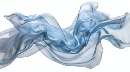 Transparent Flowing Blue Silk Fabric Wave Against White Background
