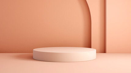 A minimalistic, flat background for product photography featuring an empty podium in the center of the frame.