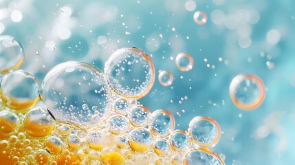 Sparkling Soap Bubbles Swirling in Ethereal Aqua Bliss
