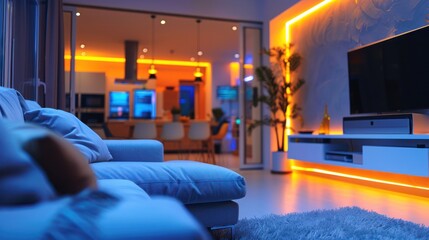 Modern Living Room with Ambient LED Lighting