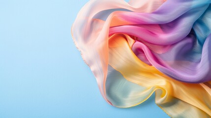 Obraz premium Colorful silk fabric flowing on blue background