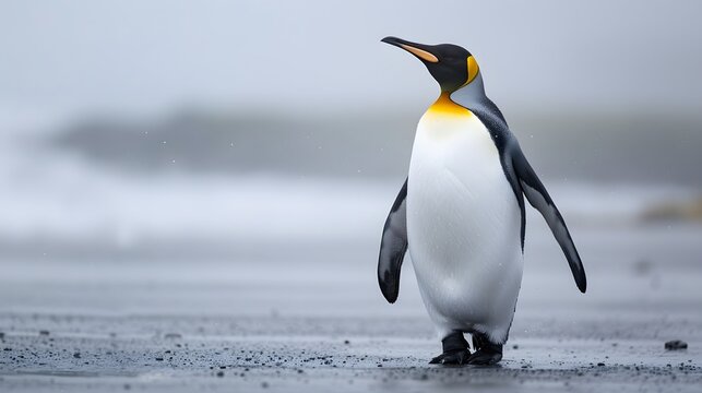 King pinguin walking at the beach. 