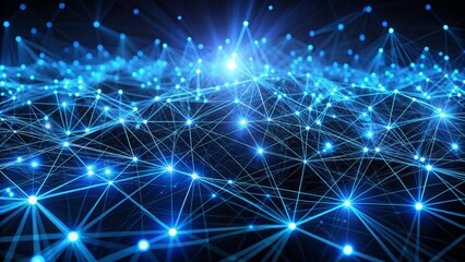 Obraz premium Intricate network of glowing blue lines and dots against a dark background, representing complex data connections and technology advancements in a futuristic 3d rendering.,hd,8k.