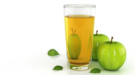 Fototapeta premium A Glass of Apple Juice with Apples and Leaves