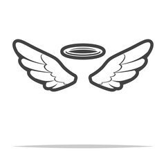 Angel wings with halo ring icon transparent vector isolated