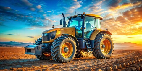 Fototapeta premium Tractor at Sunset in a Field