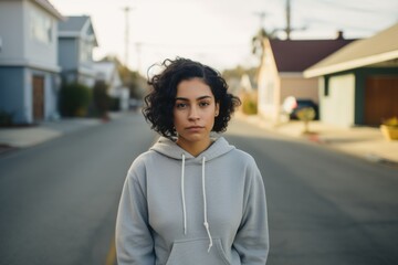 Portrait of a young Hispanic woman on a suburb street