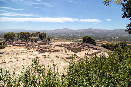View of the Greek archaeological site of the Palace of Phaistos on the Mediterranean island of Crete (Greece)