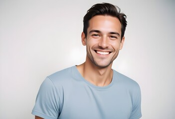 Fototapeta premium Positive smiling man on clean background