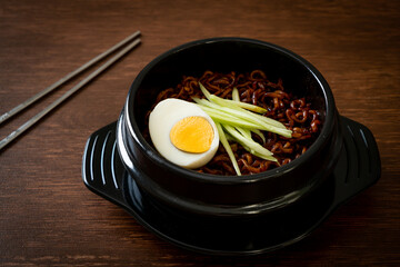 Korean Instant Noodle with Black Bean Sauce (Jajangmyeon or JJajangmyeon)