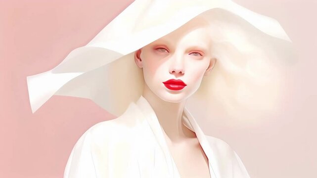 Attractive young albino woman with white hair on pink background	
