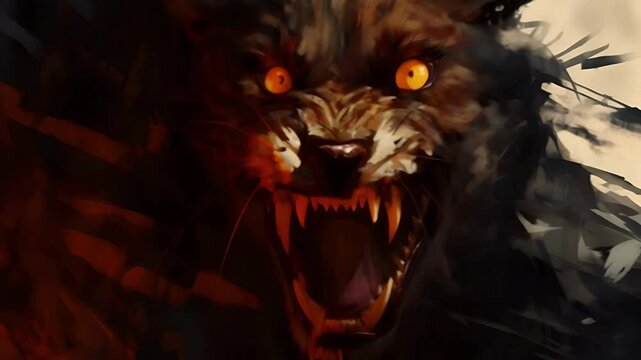 An animal with rabies looks fearfully and hisses	
