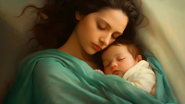 Recently delivered young mother with Pacific Islander descent, cradling her newborn close, showcasing the tenderness of early motherhood in the hospital room