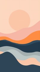 Fototapeta premium A minimalist flat design with clean lines in pastel colors, featuring an abstract representation of waves