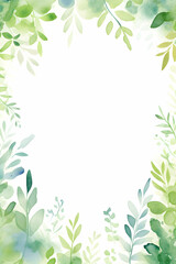 Obraz premium green leaves border, watercolor twigs frame with copy space in middle 
