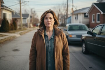 Obraz premium Portrait of a mature caucasian woman on suburb street
