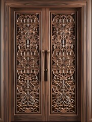 Elegant Wooden Doors with Intricate Carvings and Natural Finishes