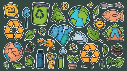 Ecology and Environmental Sustainability Concepts with Nature and Eco-friendly Icons