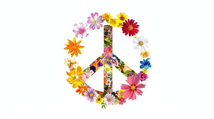 Vibrant Floral Peace Symbol with Colorful Flowers and Boho Pattern