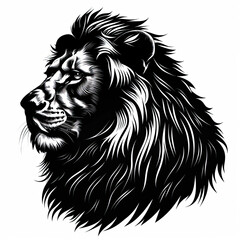 A black and white drawing of a lion 's head