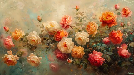 A beautiful still life painting of a bouquet of roses.
