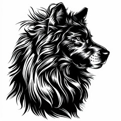 Obraz premium A black and white drawing of a lion 's head with a long mane