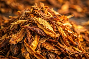 dry tobacco leaf pile close up. Smoking recreation product