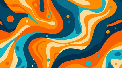 Obraz premium An orange and blue pattern with wavy lines on an orange background, with orange, yellow and cyan colors