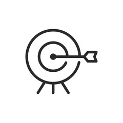 Target with arrow, linear style icon. goal achievement, precision, or focus. Editable stroke width.