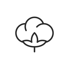 Cotton plant, linear style icon. raw cotton material. Editable stroke width