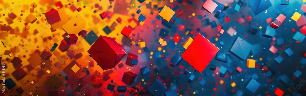 Leinwandbilder a colorful image of blocks in the air with a red square in the middle. the blocks are in different c