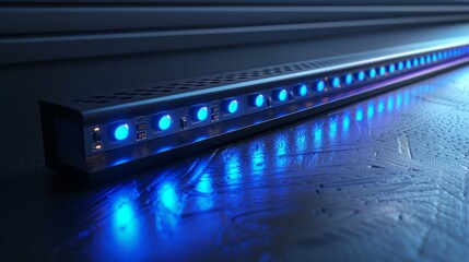 Modern LED Light Bar with Blue Neon Glow on Textured Surface