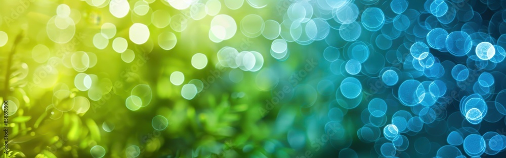 Poster a green and blue background with a lot of small circles. the circles are of different sizes and colo