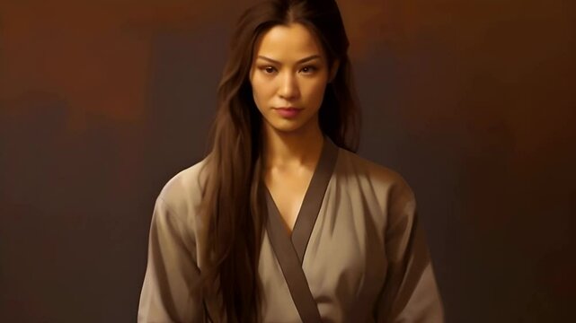 A Kung fu master, exuding wisdom and serenity against a subtle taupe background, representing his deep connection to the ancient martial art