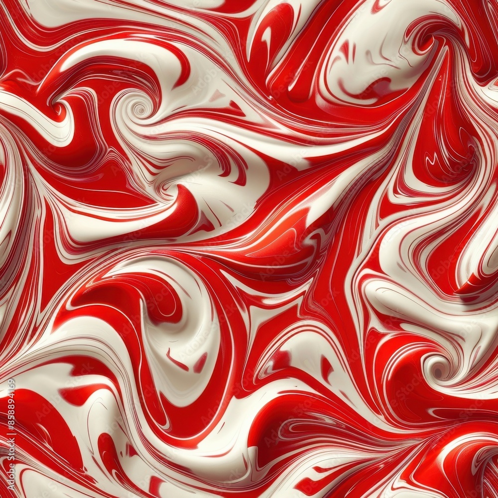 Poster a close-up, abstract image of red and white swirling paint. the paint has a glossy finish, and the s