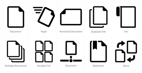A set of 10 File icons as document, paper, horizontal document