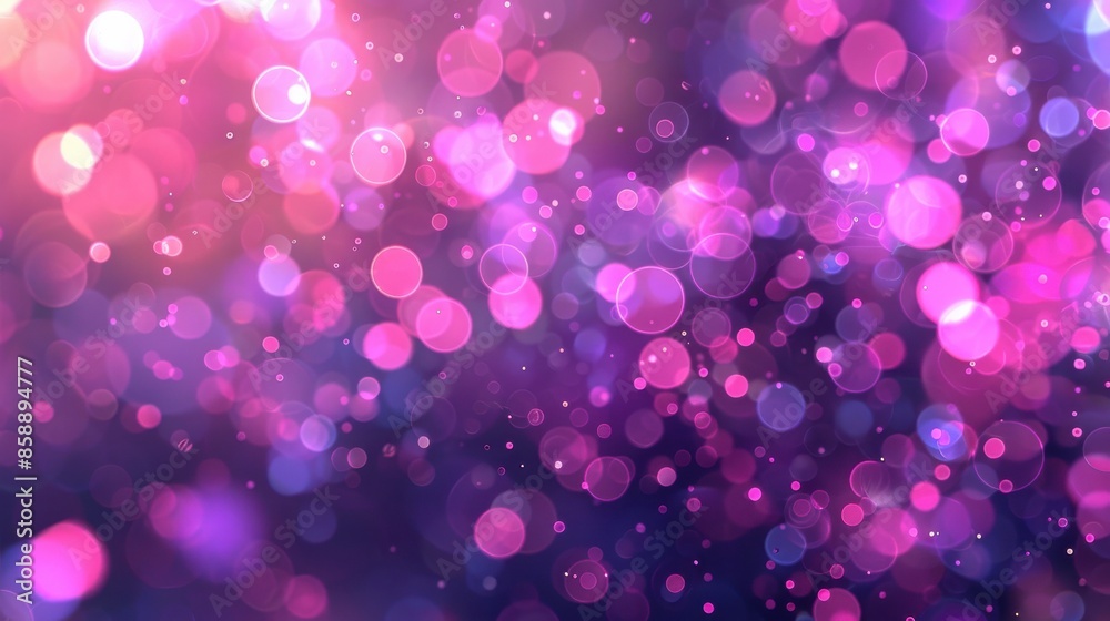 Poster a purple background with pink and blue circles. the circles are of different sizes and are scattered