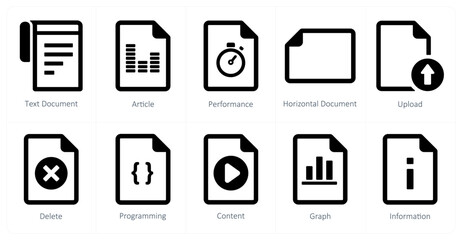 A set of 10 File icons as text document, article, performance