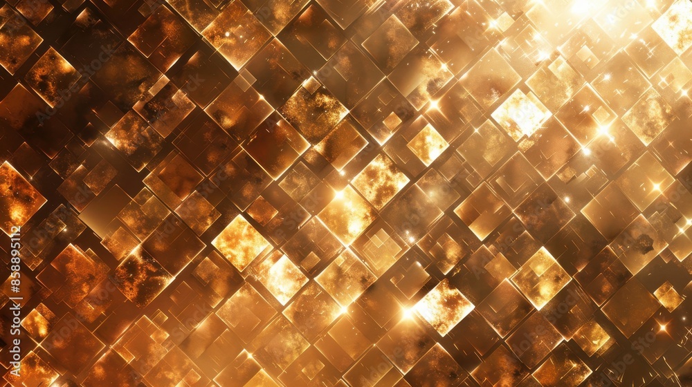 Poster a gold and brown patterned background with a lot of squares and stars