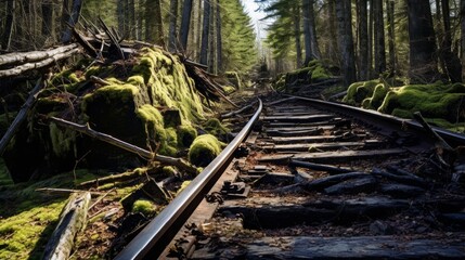Obraz premium Desolate tracks with crumbling ties, echoes of past transportation