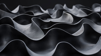Obraz premium Abstract black fabric with fluid, wave-like patterns, creating a sense of motion and depth.