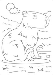 sitting capybara chilling coloring book page