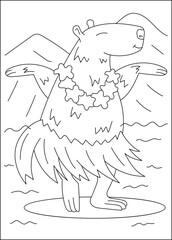dancing capybara chilling coloring book page