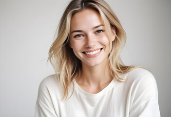 Positive smiling woman on clean background